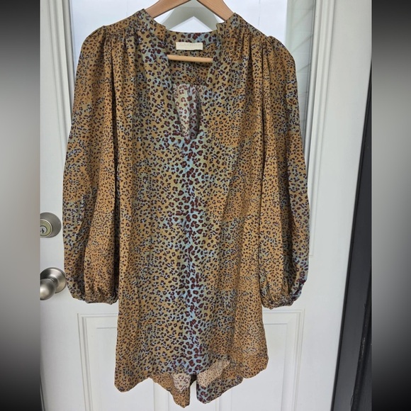 Ulla Johnson Nerissa Tunic Dress Small Leopard Print V-Neck Long Sleeves - Picture 3 of 10